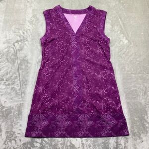 Title Nine Purple Geometric Dot Print Sleeveless V Neck Dress Size M Boho Preppy